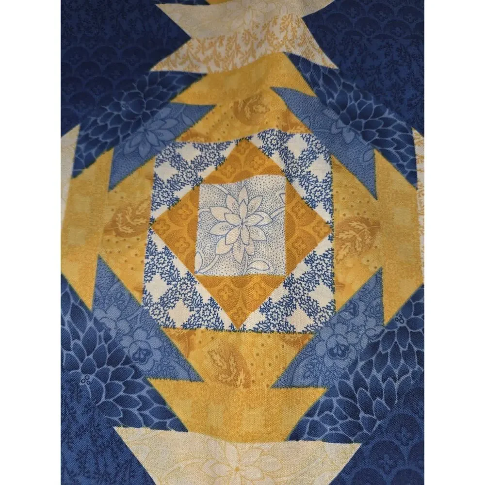 Vintage Lone Star Pattern Fabric Blue Yellow 3.5 Yards
